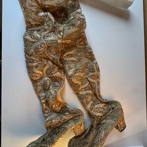 Gold Vintage Lame Sequin knit Over-the-Knee Boots Design Inspo Collectors Item